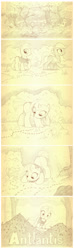 Size: 1084x3662 | Tagged: safe, artist:sherwoodwhisper, derpibooru import, oc, oc only, oc:eri, earth pony, insect, pony, unicorn, comic:antlantis, ant, anthill, blank flank, cape, clothes, colt, comic, cute, female, filly, foal, horn, male, mare, monochrome, ocbetes, scout, younger