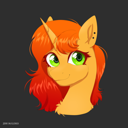 Size: 4134x4134 | Tagged: safe, artist:jjsh, derpibooru import, oc, oc only, pony, unicorn, bow, bust, ear piercing, earring, female, green eyes, high res, horn, jewelry, looking at you, mare, piercing, portrait