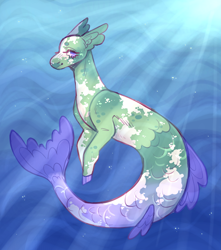 Size: 2649x3000 | Tagged: safe, artist:sleepy-nova, derpibooru import, oc, oc only, oc:angelfish, merpony, seapony (g4), blushing, bubble, crepuscular rays, fins, fish tail, flowing tail, looking at you, mermay, ocean, purple eyes, smiling, smiling at you, solo, sunlight, swimming, tail, underwater, water