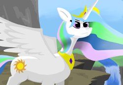 Size: 2360x1640 | Tagged: safe, artist:dynoscord, derpibooru import, princess celestia, alicorn, pony, g4, cliff