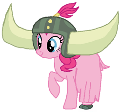 Size: 463x428 | Tagged: safe, artist:qjosh, derpibooru import, pinkie pie, earth pony, pony, yak, g4, female, helmet, honorary yak horns, horned helmet, pony to yak, solo, transformation, transformation sequence, viking helmet