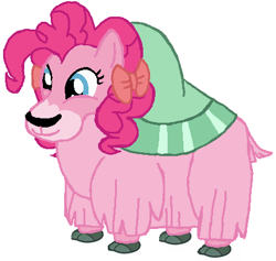 Size: 430x408 | Tagged: safe, artist:qjosh, derpibooru import, pinkie pie, yak, g4, female, pinkie yak, pony to yak, solo, species swap, transformation, transformation sequence, yakified