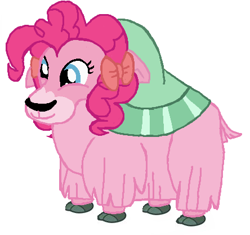 Size: 444x417 | Tagged: safe, artist:qjosh, derpibooru import, pinkie pie, yak, g4, female, pinkie yak, pony to yak, solo, species swap, transformation, transformation sequence, yakified