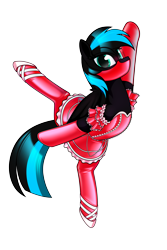 Size: 4000x6000 | Tagged: safe, alternate version, artist:dacaoo, derpibooru import, oc, oc only, oc:nightlight aura, pegasus, pony, series:battle to ballet, ballerina, ballet, ballet slippers, clothes, dress, gag, hypnosis, implied hypnosis, latex, latex dress, latex socks, muzzle gag, simple background, socks, solo, transparent background