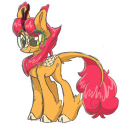 Size: 2048x2048 | Tagged: safe, artist:cupute, derpibooru import, oc, oc only, oc:amber phoenix, kirin, book, chest fluff, doodle, ear fluff, ears, full body, glasses, green eyes, hoof fluff, long legs, looking down, orange coat, png, reading, red hair, simple background, solo, standing, transparent background