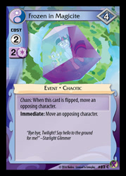 Size: 344x480 | Tagged: safe, derpibooru import, spike, twilight sparkle, alicorn, dragon, pony, g4, the cutie re-mark, ccg, duo, duo male and female, enterplay, falling, female, frozen, male, mare, marks in time, my little pony collectible card game