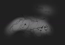 Size: 1280x889 | Tagged: safe, artist:shpoof, derpibooru import, oc, oc only, pony, dialogue, female, looking down, lying down, mare, prone, sad, solo, text