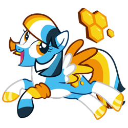 Size: 1000x1000 | Tagged: safe, artist:fantasiiia, derpibooru import, oc, oc only, pegasus, pony, aroace pride flag, base used, blue coat, colorful, female, food, honey, mare, open mouth, open smile, pegasus oc, simple background, smiling, solo, transparent background