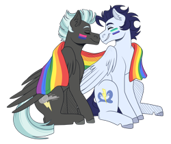 Size: 3100x2600 | Tagged: safe, artist:monnarcha, derpibooru import, soarin', thunderlane, pegasus, pony, g4, bisexual pride flag, colored eyebrows, colored hooves, duo, duo male, gay, gay pride flag, gray hooves, hooves, male, mlm pride flag, pride, pride flag, shipping, simple background, soarilane, stallion, transparent background, unshorn fetlocks