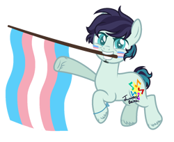 Size: 1246x1018 | Tagged: safe, artist:katnekobase, artist:yeetmedownthestairs, derpibooru import, coloratura, earth pony, pony, g4, alternate hairstyle, base used, beard, bracelet, commission, face paint, facial hair, grin, jewelry, male, mouth hold, pride, pride flag, pride month, rara, simple background, smiling, solo, stallion, trans male, transgender, transgender pride flag, transparent background, unshorn fetlocks, ych result