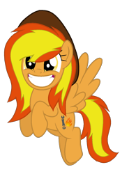 Size: 956x1290 | Tagged: safe, artist:xxblue-shy-gamersxx, derpibooru import, oc, oc only, oc:firey rachel, pegasus, fedora, female, hat, rule 63, simple background, smiling, transparent background