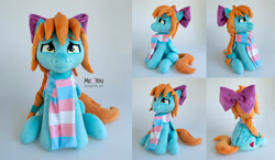 Size: 2400x1394 | Tagged: safe, artist:meplushyou, derpibooru import, oc, oc:skydream, pegasus, pony, bow, clothes, female, hair bow, irl, mare, photo, plushie, pride, pride flag, scarf, solo