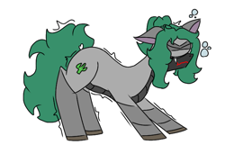 Size: 661x453 | Tagged: safe, artist:thomas.senko, derpibooru import, oc, oc only, oc:thomas senko, earth pony, pony, robot, robot pony, g4, cactus, eep, male, reverse countershading, simple background, sleepy, solo, stallion, stretching, white background