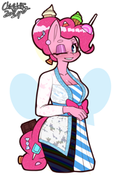 Size: 744x1084 | Tagged: safe, artist:chiefywiffy, derpibooru import, pinkie pie, anthro, g4, clothes, dress, female, kebaya, mare, one eye closed, simple background, solo, white background, wink