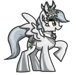 Size: 514x506 | Tagged: safe, artist:anonymous, derpibooru import, oc, oc only, oc:edelweiss, pegasus, pony, crown, drawthread, female, flower, flower in hair, implied translucent, jewelry, mare, pegasus oc, ponified, regalia, requested art, simple background, solo, species swap, tokidoki, transparent background, unicorno