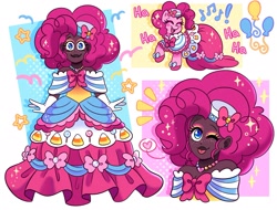 Size: 2131x1619 | Tagged: safe, artist:mscreepyplaguedoctor, derpibooru import, pinkie pie, earth pony, human, pony, :p, alternate hairstyle, clothes, cute, dark skin, diapinkes, dress, evening gloves, eyeshadow, female, freckles, gala dress, gloves, gown, hat, hoof shoes, humanized, jewelry, laughing, long gloves, makeup, mare, necklace, one eye closed, solo, tongue, tongue out, wink