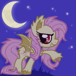 Size: 750x750 | Tagged: safe, artist:lastunicorn666, derpibooru import, fluttershy, bat pony, pony, g4, bat ponified, female, flutterbat, night, race swap, solo