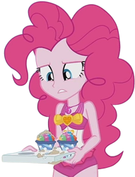 Size: 1927x2520 | Tagged: safe, derpibooru import, edit, edited screencap, editor:homersimpson1983, screencap, pinkie pie, human, equestria girls, g4, background removed, bare shoulders, clothes, cupcake, female, food, not a vector, pinkie pie's swimsuit, sleeveless, swimsuit, tray