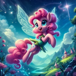 Size: 1024x1024 | Tagged: safe, ai content, derpibooru import, machine learning generated, pinkie pie, original species, g4, disney, fairy, fairy pony, prompter:pinkiepiepics, solo, tinkerbell