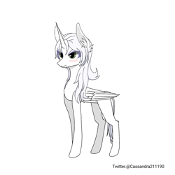 Size: 2000x2000 | Tagged: safe, artist:cassandra211190, derpibooru import, oc, oc only, oc:κασσάνδρα, alicorn, pony, alicorn oc, horn, simple background, slender, solo, thin, white background, wings