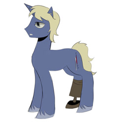 Size: 894x894 | Tagged: safe, artist:0liiver, derpibooru import, pony, unicorn, amputee, horn, lawrence gordon, ponified, prosthetic leg, prosthetic limb, prosthetics, saw (movie), simple background, solo, species swap, white background