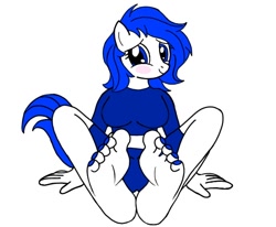 Size: 606x500 | Tagged: safe, artist:zeekthatgeek, derpibooru import, oc, oc only, oc:jc, anthro, earth pony, plantigrade anthro, anthro oc, barefoot, blushing, earth pony oc, feet, fetish, foot fetish, sitting, solo