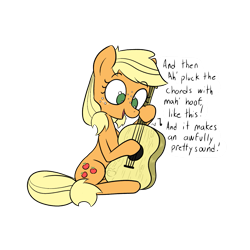 Size: 1155x1155 | Tagged: artist needed, safe, derpibooru import, applejack, earth pony, pony, cute, female, filly, filly applejack, foal, freckles, guitar, happy, mare, musical instrument, playing instrument, simple background, sitting, solo, transparent background, younger