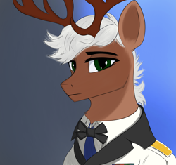 Size: 4255x4002 | Tagged: safe, artist:adastra, derpibooru import, oc, deer, clothes, military uniform, simple background, solo, uniform