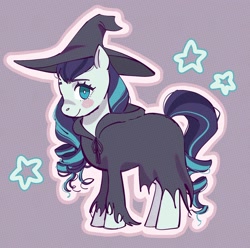 Size: 1672x1659 | Tagged: safe, artist:anonymous, derpibooru import, coloratura, earth pony, pony, g4, black clothes, blushing, cute, drawthread, eyebrows, female, hat, mare, requested art, solo, witch costume, witch hat