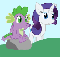 Size: 976x921 | Tagged: safe, artist:cmara, derpibooru import, rarity, spike, dragon, pony, unicorn, g4, duo, duo male and female, female, horn, male, shipping, sparity, straight, winged spike, wings