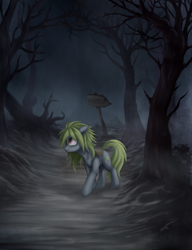 Size: 2000x2600 | Tagged: safe, artist:zetamad, derpibooru import, oc, oc only, oc:lemon sketch, earth pony, pony, atg 2024, bags under eyes, detailed background, dirt road, forest, nature, newbie artist training grounds, outdoors, solo, tree, walking