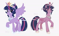 Size: 2706x1668 | Tagged: safe, artist:ywra_a, derpibooru import, twilight sparkle, twilight sparkle (alicorn), alicorn, pony, female, folded wings, jewelry, looking at you, mare, older, older twilight, older twilight sparkle (alicorn), redesign, regalia, simple background, slender, solo, spread wings, thin, tiara, white background, wings