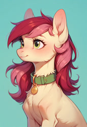 Size: 832x1216 | Tagged: safe, ai content, derpibooru import, generator:pony diffusion v6 xl, generator:stable diffusion, machine learning generated, roseluck, pony, bust, collar, cute, fluffy, pet tag, pony pet, portrait, prompter:doom9454, rosepet