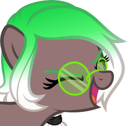 Size: 3428x3400 | Tagged: safe, artist:kobiasfunke, derpibooru import, part of a set, oc, oc only, oc:cutting edge, earth pony, pony, g4, bust, commission, cute, earth pony oc, emoji, eyes closed, female, glasses, hairband, mare, open mouth, simple background, solo, sticker, transparent background, vector, yay