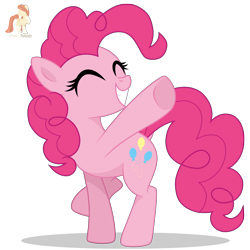 Size: 3000x3000 | Tagged: safe, artist:r4hucksake, derpibooru import, pinkie pie, earth pony, pony, g4, eyes closed, grin, raised leg, simple background, smiling, solo, transparent background