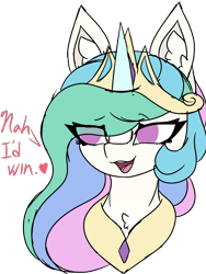 Size: 2927x3902 | Tagged: safe, artist:sodapop sprays, derpibooru import, princess celestia, alicorn, pony, bust, chest fluff, ear fluff, ears, eye clipping through hair, meme, nah i'd win, rough sketch, simple background, solo, transparent background