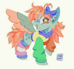 Size: 1842x1714 | Tagged: safe, artist:pastacrylic, derpibooru import, derpy hooves, pegasus, pony, g4, ahoge, alternate design, big ears, blue bow, bow, clothes, colored pinnae, colored wings, colored wingtips, cute, derpabetes, ear fluff, ears, hair bow, hoodie, looking at you, one eye closed, open mouth, open smile, pride, pride flag, raised hoof, raised leg, signature, simple background, smiling, solo, spread wings, standing, starry eyes, transgender pride flag, transparent background, two toned wings, wingding eyes, wings, wink, winking at you