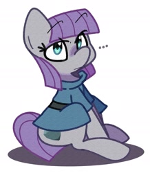 Size: 1328x1526 | Tagged: safe, artist:kindakismet, derpibooru import, maud pie, earth pony, pony, g4, ..., eye clipping through hair, eyebrows, eyebrows visible through hair, simple background, sitting, solo, white background