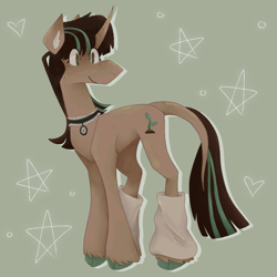 Size: 1280x1280 | Tagged: safe, artist:brynnstic, derpibooru import, oc, oc only, unicorn, brown mane, digital art, drawing, full body, green background, hazel eyes, horn, simple background, solo