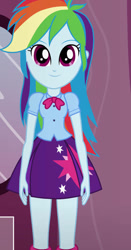 Size: 490x936 | Tagged: safe, artist:qbert2kcat, derpibooru import, rainbow dash, equestria girls, g4, boots, clothes, clothes swap, high heel boots, reading rainboom, shirt, shoes, skirt, solo