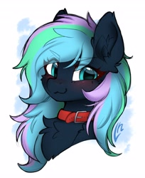Size: 3340x4096 | Tagged: safe, artist:lunylin, derpibooru import, oc, oc only, pony, :3, blushing, bust, chest fluff, collar, commission, ear fluff, ears, eye clipping through hair, eyebrows, eyebrows visible through hair, female, fluffy, high res, mare, oc name needed, portrait, simple background, smiling, solo, white background