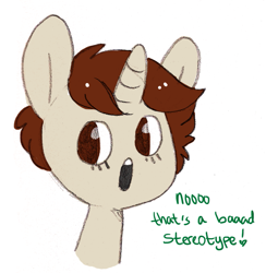 Size: 937x960 | Tagged: safe, artist:askteabean, derpibooru import, oc, oc:teabean, pony, unicorn, :o, british, brown eyes, brown hair, cute, dialogue, horn, ocbetes, open mouth, simple background, solo, tan coat, unicorn oc, white background