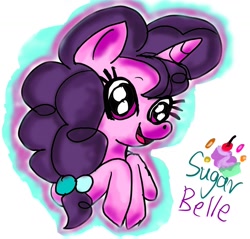 Size: 1511x1447 | Tagged: safe, artist:jewelswirlix, derpibooru import, sugar belle, pony, unicorn, g4, female, horn, mare, open mouth, open smile, smiling, solo