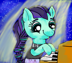 Size: 800x700 | Tagged: safe, artist:jewelswirlix, derpibooru import, coloratura, earth pony, pony, g4, clothes, female, mare, musical instrument, piano, smiling, solo, tail