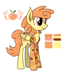 Size: 838x954 | Tagged: safe, artist:cosmicspitfire, derpibooru import, oc, oc only, oc:peachy punch, pegasus, pony, g4, amputee, female, folded wings, mare, prosthetic limb, prosthetics, reference sheet, simple background, smiling, solo, tail, transparent background, wings