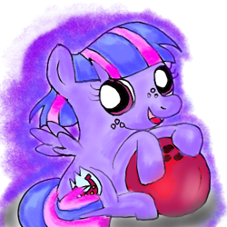 Size: 400x400 | Tagged: safe, artist:jewelswirlix, derpibooru import, wind sprint, pegasus, pony, g4, bowling ball, female, filly, foal, freckles, open mouth, open smile, simple background, sitting, smiling, solo, spread wings, transparent background, wings