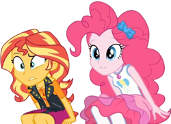 Size: 3473x2520 | Tagged: safe, derpibooru import, edit, edited screencap, editor:homersimpson1983, screencap, pinkie pie, sunset shimmer, human, choose your own ending, equestria girls, g4, sock it to me, background removed, duo, duo female, female, not a vector