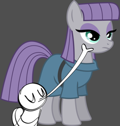 Size: 2000x2098 | Tagged: artist needed, safe, derpibooru import, maud pie, pony, g4, gray background, kiss on the cheek, kissing, meme, shitposting, simple background, solo