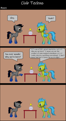 Size: 1920x3516 | Tagged: safe, artist:techno-babble, derpibooru import, oc, oc only, oc:stratus wing, oc:techno babble, earth pony, pegasus, comic:club techno, series:technoverse, g4, 3 panel comic, 3d, comic, male, speech bubble, stallion, talking