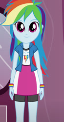 Size: 490x936 | Tagged: safe, artist:qbert2kcat, derpibooru import, rainbow dash, human, equestria girls, g4, clothes, female, jacket, shirt, skirt, vest